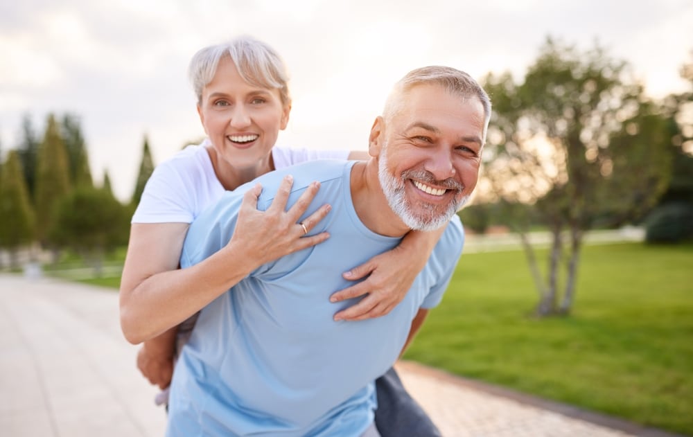 Senior couple happily smiling